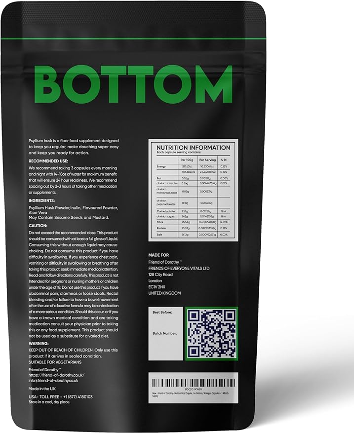 Bottom Fiber Supplement for Effortless Prep Time - Helps Promote Digestive Regularity - Psyllium Husk Based - for Men Who Bottom, 90 Vegan Capsules