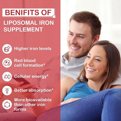 Liposomal Fe Iron Supplement for Women,65 mg Iron Supplement with Folic Acid & Vitamin B12 for Men,Red Blood Cell Production & Energy Support for Adults Iron Deficiency 60 Softgels(6 Bottle)