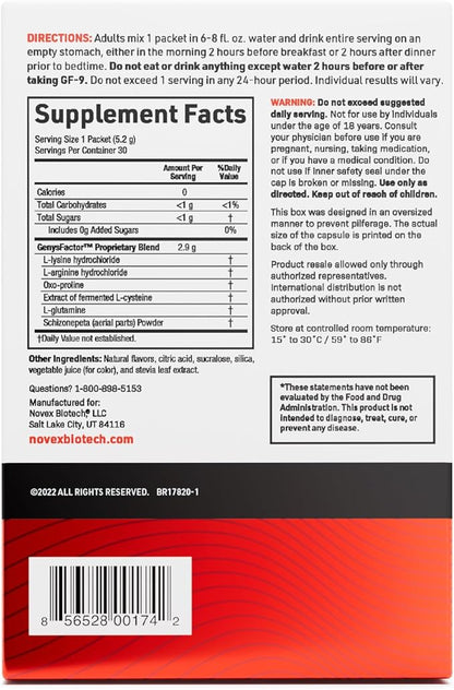 Novex Biotech GF-9 Rapid Dissolve Powder - Supplements for Men - Boost Critical Peptide That Supports Energy and Performance, 30 Servings, Fruit Punch Flavor