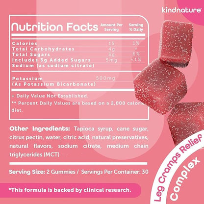 Kind Nature High Potassium Supplement 500mg - Chewable Gummies for Adults & Kids - Pure Potassium Bicarbonate Mineral Supplement - Vegan, Gluten Free, Non GMO - 60 Gummies (30 Day Supply)