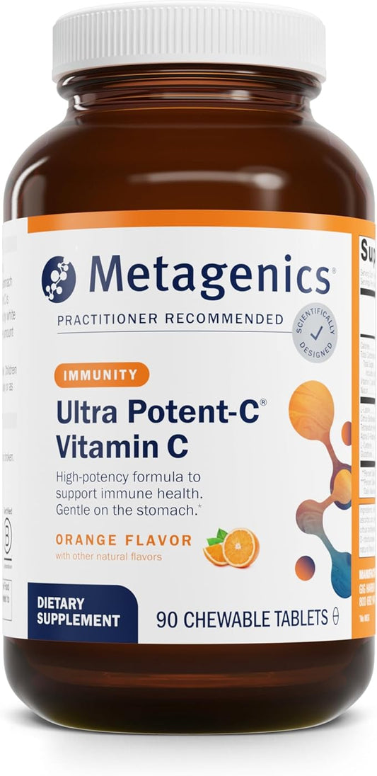 Metagenics Ultra Potent-C Chewable - for Immune & Antioxidant Support* - with L-Cysteine & L-Lysine - Chewable VIT C - Natural Orange Blast Flavor - Bioflavonoids Supplements - 90 Tablets