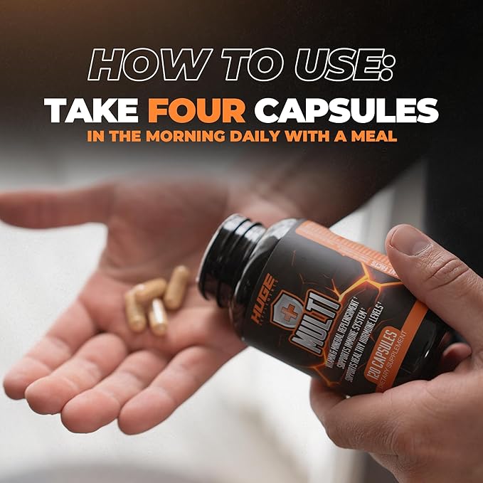 Huge Multi, Multivitamin for Men, High-Performance All-in-One Formula for Athletes, Vitamin & Mineral Replenishment, Supports Immune System & Healthy Hormone Levels (120 Capsules)