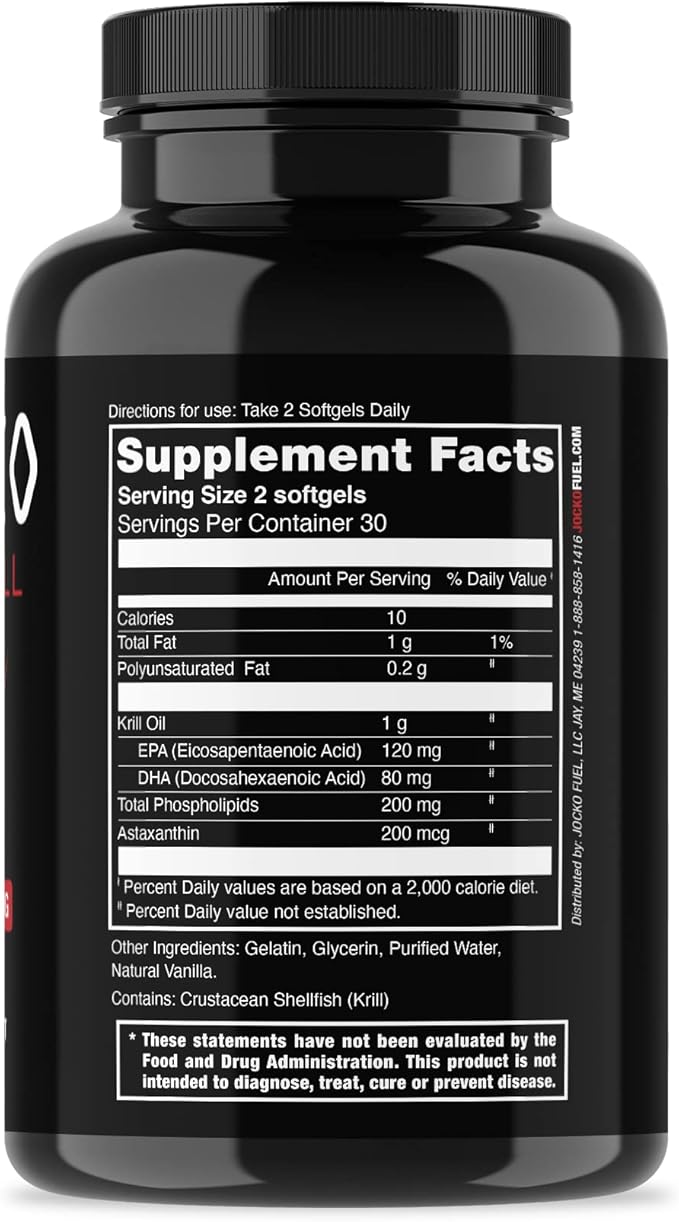 Jocko Fuel Antarctic Krill Oil Omega 3 Fatty Acid Supplements DHA & EPA - 1000mg Softgels - Supports Joints, Mobility & Mental Function (60 Softgels)