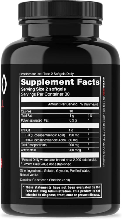 Jocko Fuel Antarctic Krill Oil Omega 3 Fatty Acid Supplements DHA & EPA - 1000mg Softgels - Supports Joints, Mobility & Mental Function (60 Softgels)