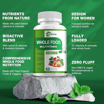 Multivitamin for Women 50 and Over, Whole Food Multivitamins Minerals Organic Extracts Women's 50+ Multivitamin for Energy Support, Nourish Hair, Skin, Nails Health, 60 Capsules