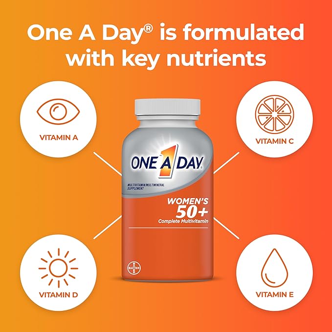 One A Day Women’s 50+ Multivitamins Tablet, Multivitamin for Women with Vitamin A, C, D, E and Zinc for Immune Health Support*, Calcium & more, 200 Count