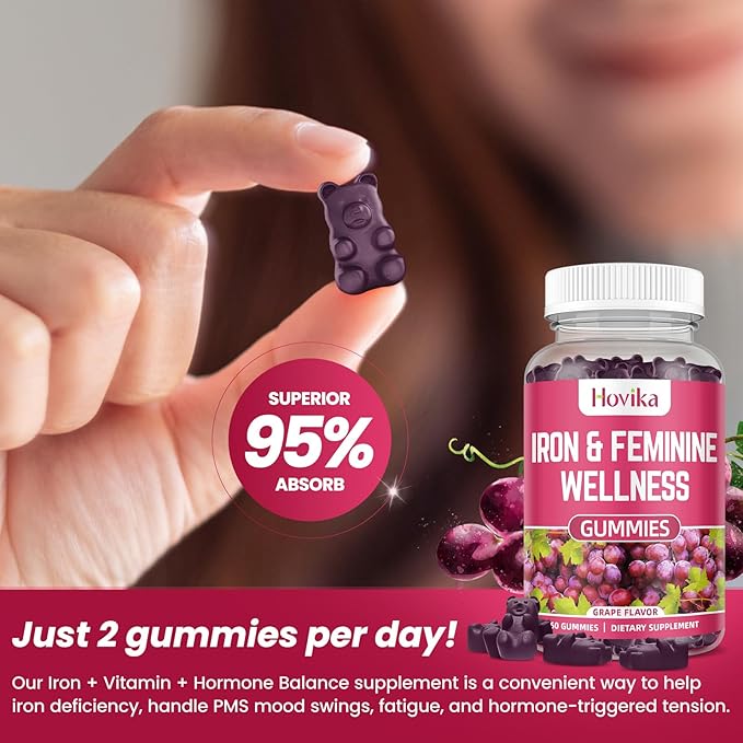 Iron & Hormone Balance for Women Gummies, 40mg Iron Supplement Anemia with multivitamin for Women, Zinc, Selenium, Iodine - for Iron Deficiency - Natural Hormonal Support for PMS, Vegan 60 Count