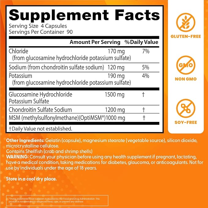 Doctor's Best Glucosamine Chondroitin Msm with OptiMSM Capsules, Joint Support Supplement Supports Healthy Joint Structure, Function & Comfort, Non-GMO, Gluten Free, Soy Free, 360 Count