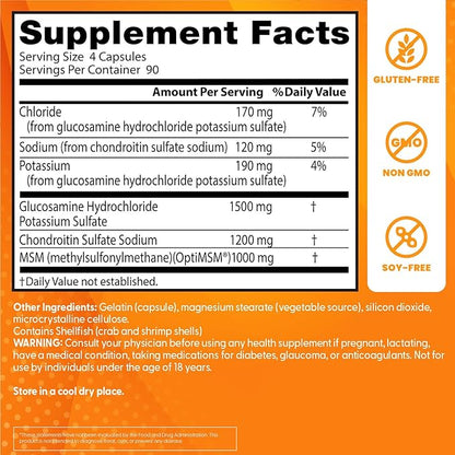 Doctor's Best Glucosamine Chondroitin Msm with OptiMSM Capsules, Joint Support Supplement Supports Healthy Joint Structure, Function & Comfort, Non-GMO, Gluten Free, Soy Free, 360 Count