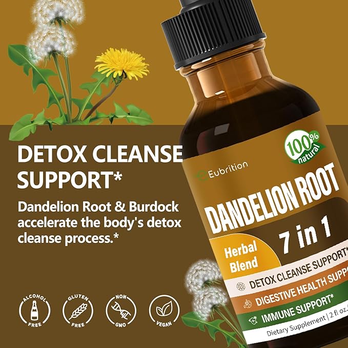 Dandelion Root Extract Drops, Diente de Leon Organico Hierba, Dandelion Supplement Formula w/Milk Thistle Turmeric for Detox Cleanse, Digestion & Immune Support, Alcohol-Free Tincture. 2oz