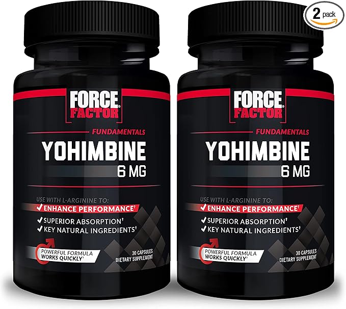 Force Factor Yohimbine Supplement for Men, Yohimbe Bark Extract with Superior Absorption to Enhance Performance, 6mg Yohimbine Bark Pills with Key Natural Ingredients, 30 Count (Pack of 2)