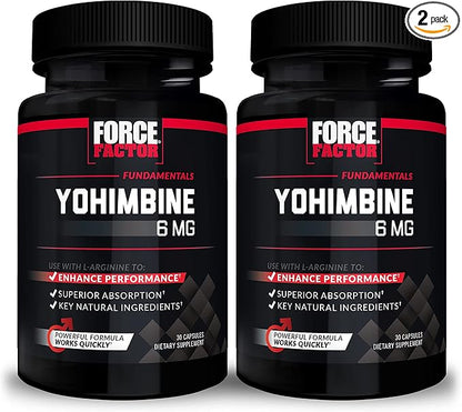 Force Factor Yohimbine Supplement for Men, Yohimbe Bark Extract with Superior Absorption to Enhance Performance, 6mg Yohimbine Bark Pills with Key Natural Ingredients, 30 Count (Pack of 2)