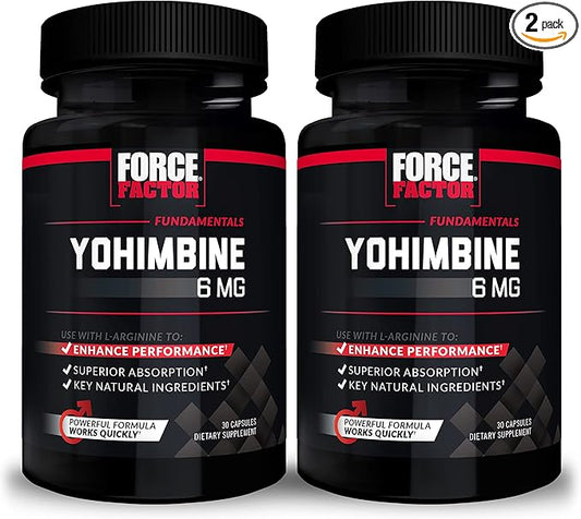 Force Factor Yohimbine Supplement for Men, Yohimbe Bark Extract with Superior Absorption to Enhance Performance, 6mg Yohimbine Bark Pills with Key Natural Ingredients, 30 Count (Pack of 2)