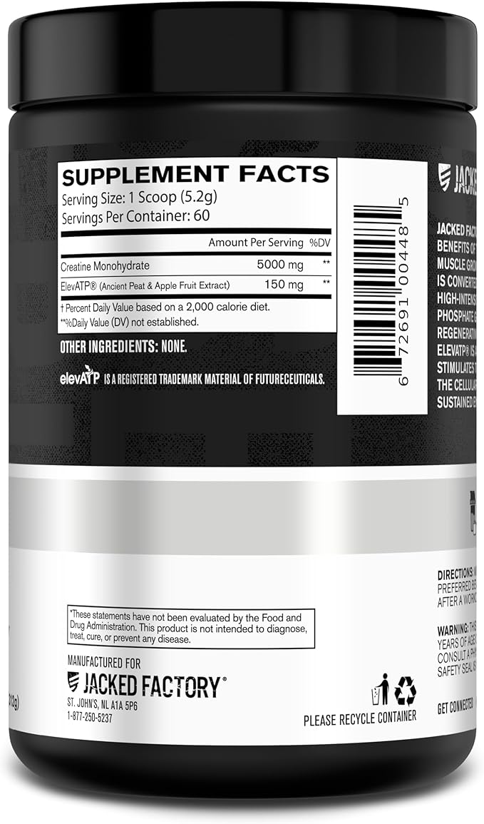 Creatine + ElevATP - Creatine Monohydrate Powder for Muscle Growth, Increased Strength, Enhanced Energy Output, with ElevATP for Sustained Energy & Endurance - 60 Servings, Unflavoured
