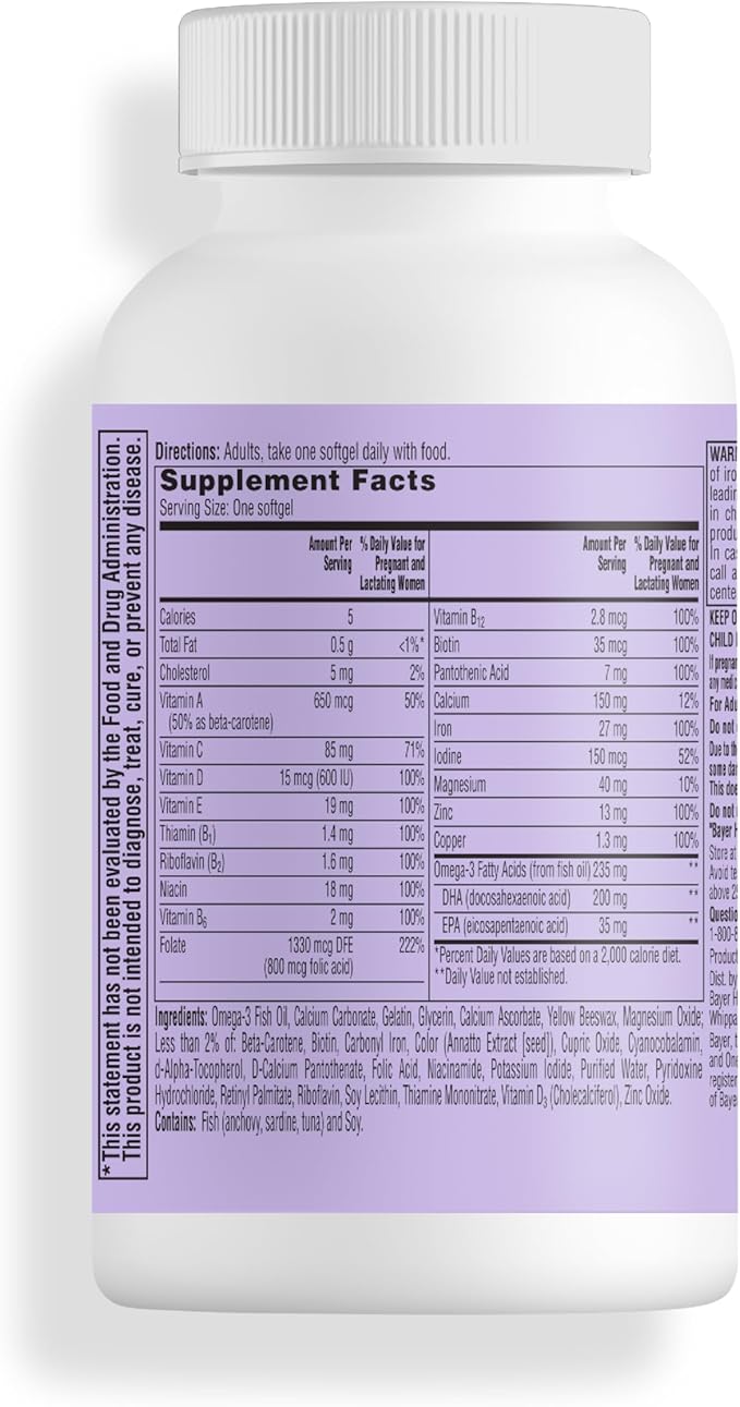 ONE A DAY Postnatal Complete Multivitamin for Post-Pregnancy with Folic Acid and Omega-3 DHA, 60 Count (Packaging May Vary)