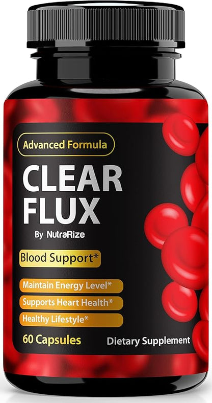 Clear Flux Pills, Official ClearFlux Capsules, ClearFlux Blood Vessel Cleaner, Premium Support to Maintain Stable Levels & Healthy Circulation, All Natural Clear Flux Health Reviews (60 Capsules)