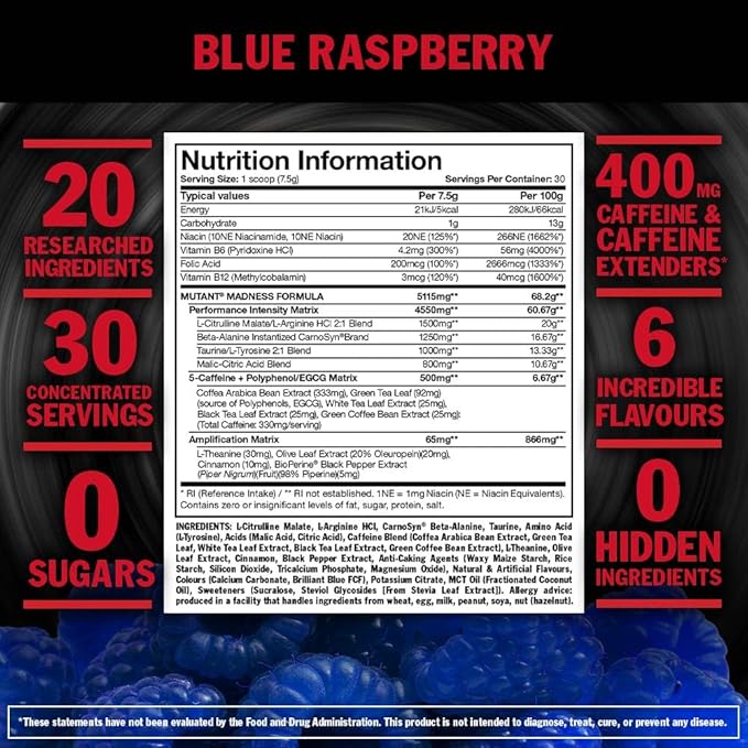 MUTANT MADNESS - Redefines the Pre-Workout Powder Experience and Takes it to a Whole New Extreme Level, Engineered Exclusively for High-Intensity Workouts (Sweet Iced Tea)