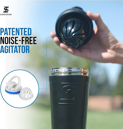 Ice Shaker Insulated Stainless Steel Shaker Bottle | 26oz, Royal | Cold for 30+ Hours | Insulated Cup with Twist-on Agitator | Odor-Free Shaker Cup for Protein Shakes, Water, Smoothies, Cocktails