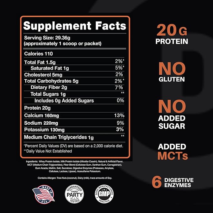 Devotion Nutrition Protein Powder Blend | Gluten Free, Keto Friendly, No Added Sugars | 1g MCT | 20g Whey & Micellar Protein | 12 Count Packets (Salted Caramel Cone)