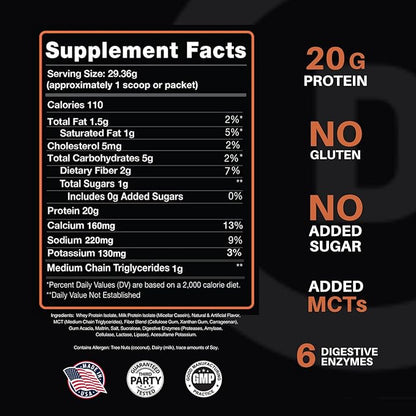 Devotion Nutrition Protein Powder Blend | Gluten Free, Keto Friendly, No Added Sugars | 1g MCT | 20g Whey & Micellar Protein | 12 Count Packets (Salted Caramel Cone)