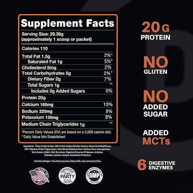 Devotion Nutrition Protein Powder Blend | Gluten Free, Keto Friendly, No Added Sugars | 1g MCT | 20g Whey & Micellar Protein | 2lb Tub (Salted Caramel Cone)