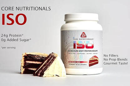 Core Nutritionals ISO, 100% Micro Filtered, Zero Artificial Fillers, 25g Whey Protein Isolate, 32 Servings (Red Velvet)