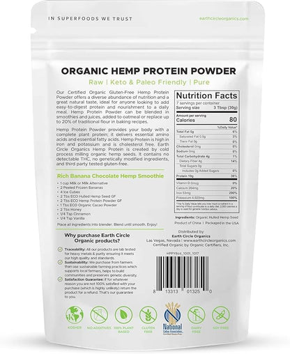 Organic Hemp Protein Powder, Lab Tested 100% Gluten Free, Plant Based & Vegan Raw Protein Powder - Perfect for Keto, Meal Replacement Shakes, Pre-workout and Post Workout (8oz, Pack of 3)