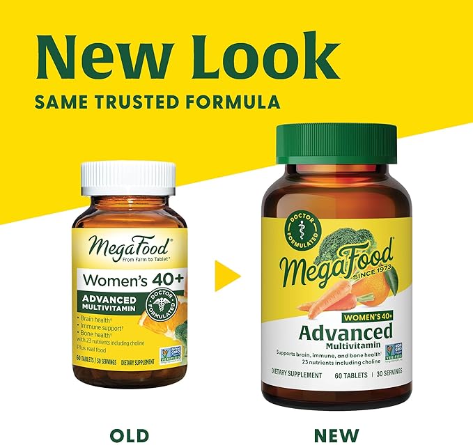 MegaFood Women's 40+ Advanced Multivitamin for Women - Dr Formulated - Vitamin B, Vitamin D3, Vitamin K2 & Choline - Energy Metabolism; Brain Health & Bone Health - Vegetarian - 60 Tabs (30 servings)