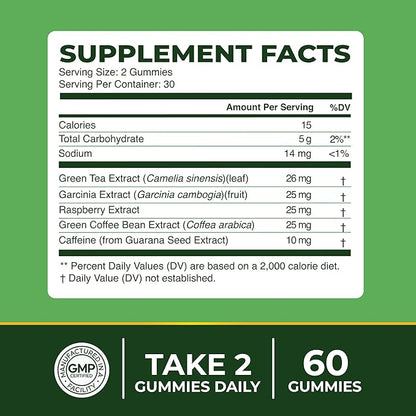 Nobi Nutrition Green Tea Fat Burner Gummies for Weight Loss | Metabolism Boost & Appetite Suppressant with Green Coffee Bean Extract & Garcinia Cambogia | Pills to Burn Belly Fat for Women & Men