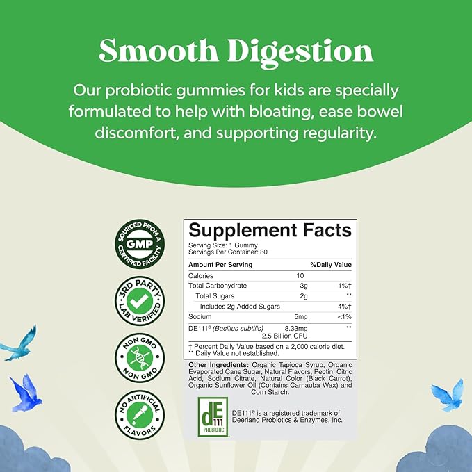 Immune Booster Kids Probiotic Gummies - Bacillus Subtilis Probiotic for Kids Upset Stomach Body Cleanse Immune Boost and Colon Detox - Constipation Relief and Digestive Health Kids Vitamins Gummy