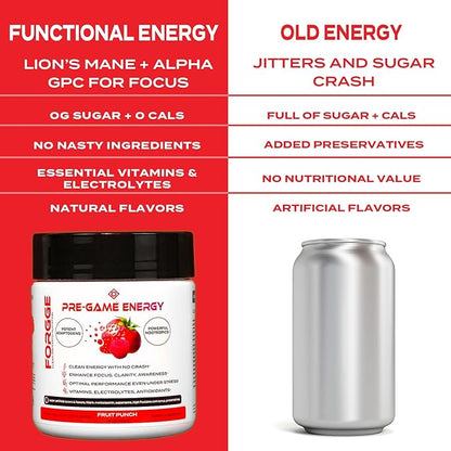 Forgge Focus Energy Drink Powder - Lion’s Mane, Alpha-GPC, L-Theanine and Nootropics for Focus - Vitamins + Electrolytes - Natural Caffeine, Sugar Free (Fruit Punch)