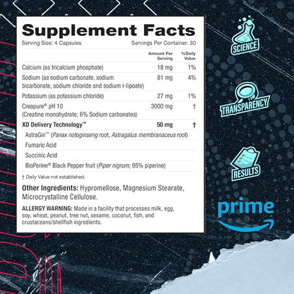 Blue Star Nutraceuticals CREA-TECH - Creapure Creatine Monohydrate - w/Electrolytes. Creatine + Electrolytes Capsules - Build Muscle and Increase Strength | 30 Day Supply - 120 Veggie Capsules