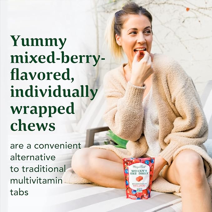 MegaFood Women's One Daily Multivitamin Soft Chews - Multivitamin for Women with Folate, Vitamin B6, Vitamin B12, Biotin, Vitamin D - Delicious Mixed Berry Flavor - Vegetarian, Non-GMO - 30 Chews