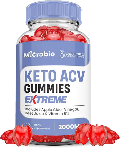 Microbio Keto ACV Gummies Extreme 2000MG Micro Bio Keto Gummies Apple Cider Vinegar Formulated with Pomegranate Beet Juice Powder B12 Vegan Non GMO 60 Gummys