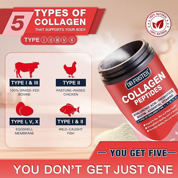 Multi-Collagen-Peptide-Powder with Probiotics, 50 Servings of Hydrolyzed Collagen Peptides with Hyaluronic Acid, Biotin & Multivitamins - Supports Skin, Hair, Nails Health