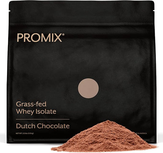 Promix Whey Protein Isolate Powder, Chocolate - 2.5lb - Grass-Fed & 100% All Natural - ­Post Workout Fitness & Nutrition Shakes, Smoothies, Baking & Cooking Recipes - Gluten-Free & Keto-Friendly