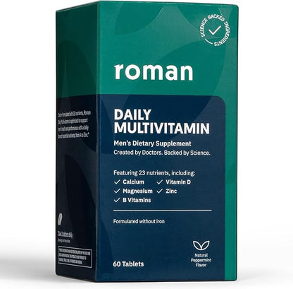ROMAN Daily Multivitamin for Men | Supports Physical Activity, Brain + Heart Health, and Immune System with 23 Key Nutrients Including Calcium, Magnesium, and Zinc | 30-Day Supply (60 Tablets)