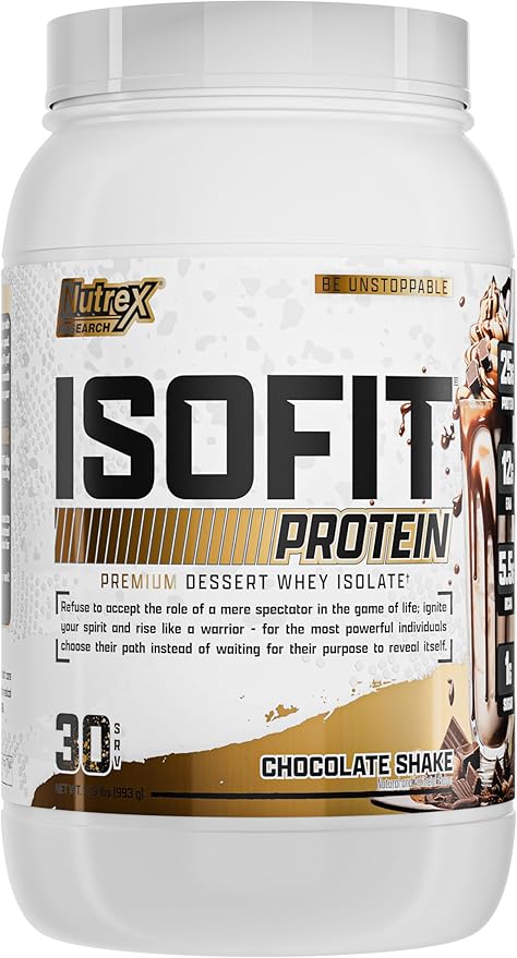 Nutrex Research IsoFit Chocolate Whey Isolate Protein Powder 100% Whey Protein Isolate | Muscle Recovery, Naturally High EAAs | Fast Absorbing, Easy Digestion | (Chocolate Shake 2lbs 30 Servings)