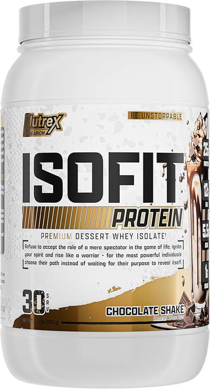Nutrex Research IsoFit Chocolate Whey Isolate Protein Powder 100% Whey Protein Isolate | Muscle Recovery, Naturally High EAAs | Fast Absorbing, Easy Digestion | (Chocolate Shake 2lbs 30 Servings)