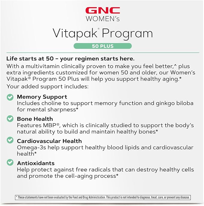 GNC Women's Ultra Mega 50 Plus VP Multi Vitamins, 30 Count