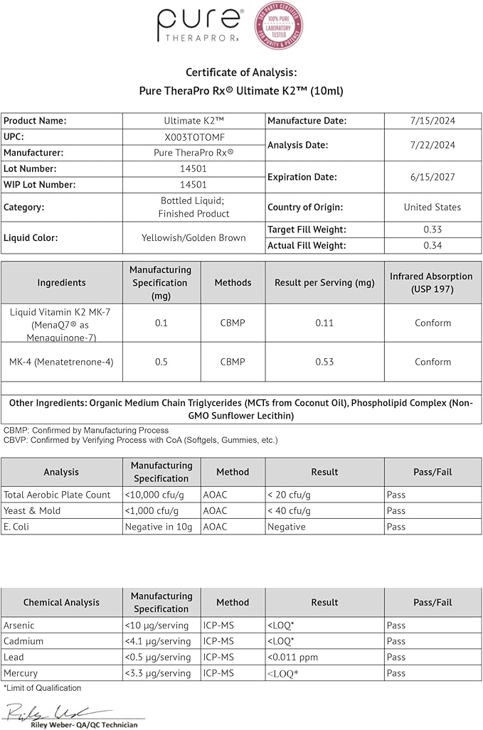 Pure Therapro Rx Ultimate K2 Supplement | Liquid Liposomal Vitamin K2 Drops | 90 Servings | 600mcg Vegan K2 as MK4 & MenaQ7 MK7 | Supports Bone Health, Heart Health, Skin & Hair | 10 mL