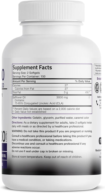 Bronson CLA 3000 Extra High Potency Supports Healthy Weight Management Lean Muscle Mass Non-Stimulating Conjugated Linoleic Acid 300 Softgels