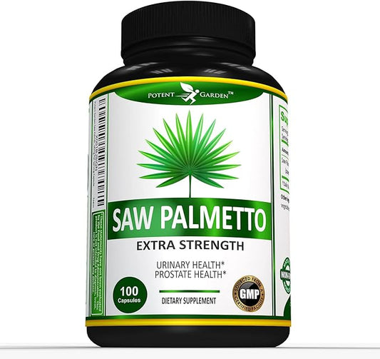 Potent Garden Saw Palmetto 500 mg - Prostate Supplements for Men - Supports Healthy Urination Frequency & Flow - Non GMO, 100 Saw Palmetto Capsules