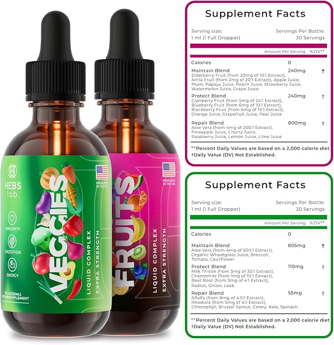 Multivitamin Fruits and Vegetables Supplements – Organic Energy Supplements & Vitamin Immune Booster – Liquid Multivitamins for Women & Men – Fruit and Veggies Supplement – Made in the USA – 2 Pack