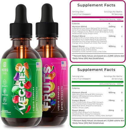 Multivitamin Fruits and Vegetables Supplements – Organic Energy Supplements & Vitamin Immune Booster – Liquid Multivitamins for Women & Men – Fruit and Veggies Supplement – Made in the USA – 2 Pack
