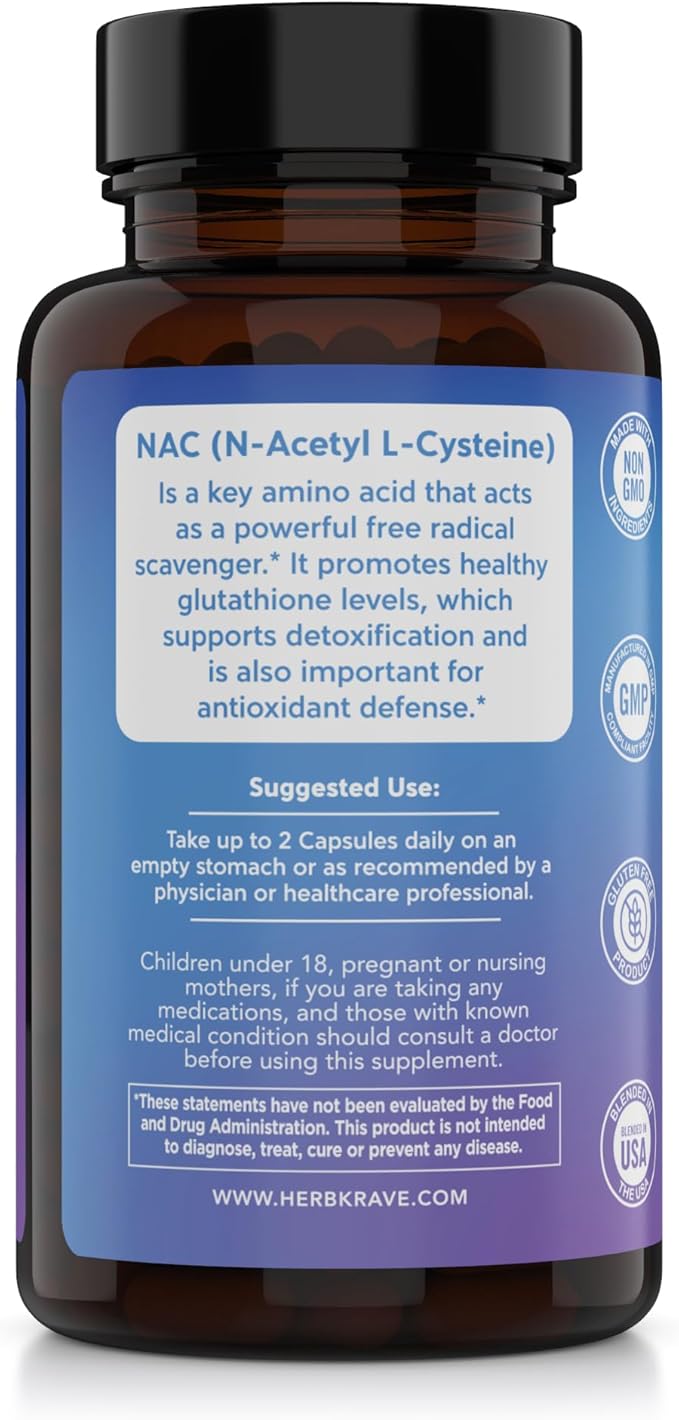 NAC Supplement N-Acetyl Cysteine 1000 mg, Amino Acid, Natural Antioxidant, Support for Liver, Lung, Immune System, Fertility | 120 N-Acetyl-L-Cysteine Capsule