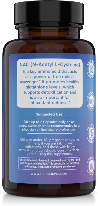 NAC Supplement N-Acetyl Cysteine 1000 mg, Amino Acid, Natural Antioxidant, Support for Liver, Lung, Immune System, Fertility | 120 N-Acetyl-L-Cysteine Capsule