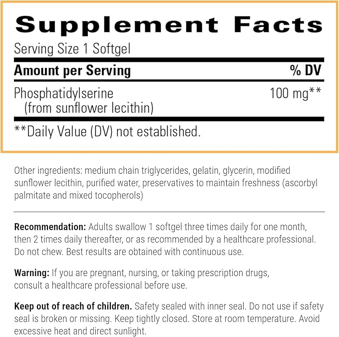 Integrative Therapeutics Phosphatidylserine - Brain Function and Stress Support Supplement* - Sunflower Lecithin-Derived Brain Support Supplement for Men & Women - 60 Softgels