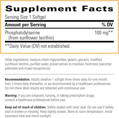 Integrative Therapeutics Phosphatidylserine - Brain Function and Stress Support Supplement* - Sunflower Lecithin-Derived Brain Support Supplement for Men & Women - 60 Softgels