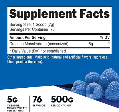Nutricost Creatine Monohydrate Powder (Blue Raspberry), 500 Grams (1.1 LBS)